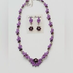 Rhodium plated silver necklace+earrings set